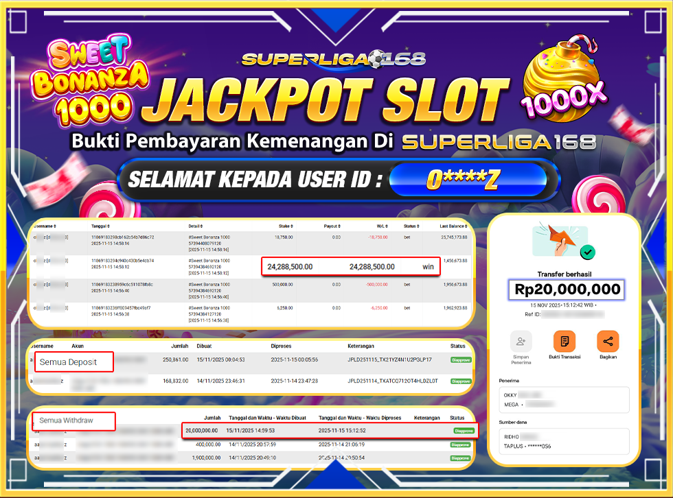 SUPERLIGA168 JACKPOT SWEET BONANZA 1000 Rp.20,000,000-LUNAS